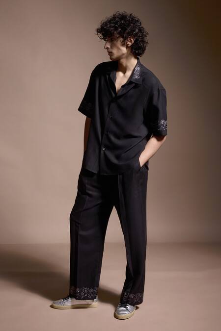 Dash And Dot Black Tencel Embroidery Metallic Pant Online at Aza Fashions Dash And Dot_Black Tencel Embroidery Metallic Pant _Online_at_Aza_Fashions