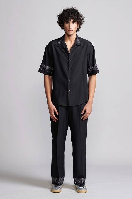 Buy Dash And Dot Black Tencel Embroidery Metallic Pant Buy_Dash And Dot_Black Tencel Embroidery Metallic Pant