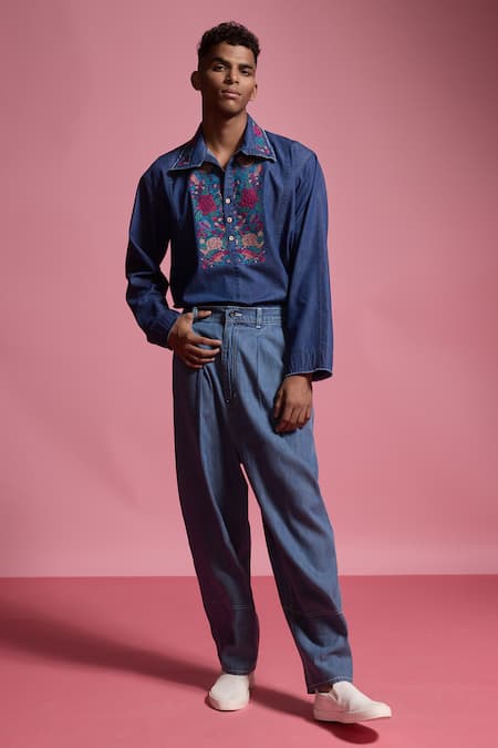 Dash And Dot Denim Popover Embroidered Shirt 