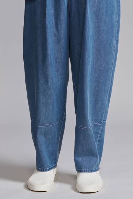 Buy Dash And Dot Blue Tencel Embroidery Washed Denim Pant Buy_Dash And Dot_Blue Tencel Embroidery Washed Denim Pant