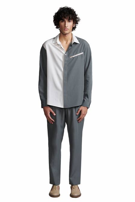 Buy_Dash And Dot_Grey Polyester Color Blocked Shirt