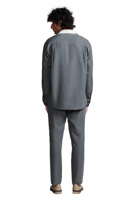 Shop_Dash And Dot_Grey Polyester Color Blocked Shirt