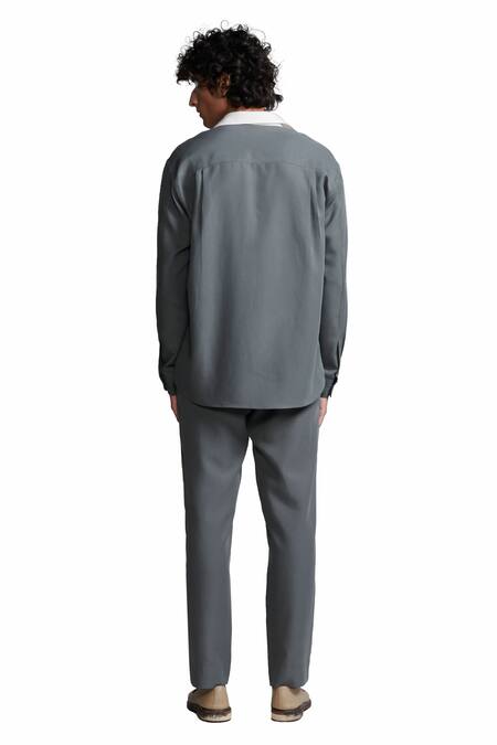 Buy_Dash And Dot_Grey Polyester Zari Color Block Shirt And Pant Set 