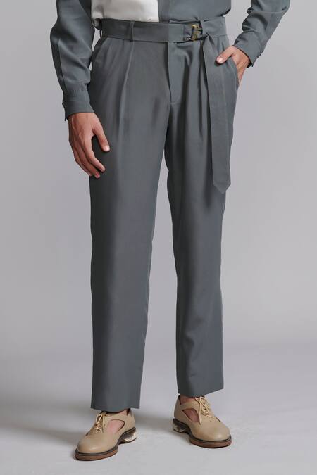 Buy Dash And Dot Grey Polyester Tencel Solid Pant Buy_Dash And Dot_Grey Polyester Tencel Solid Pant