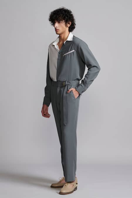 Shop Dash And Dot Grey Polyester Tencel Solid Pant Shop_Dash And Dot_Grey Polyester Tencel Solid Pant