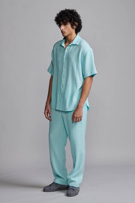Buy_Dash And Dot_Blue Ice Crinkled Cotton Shirt And Pant Set 