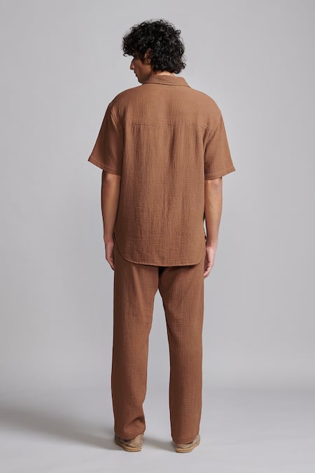 Dash And Dot Textured Crinkled Cotton Shirt & Pant Set 