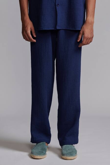 Buy_Dash And Dot_Blue Cotton Crinkled Textured Shirt And Pant Co-ord Set _Online_at_Aza_Fashions