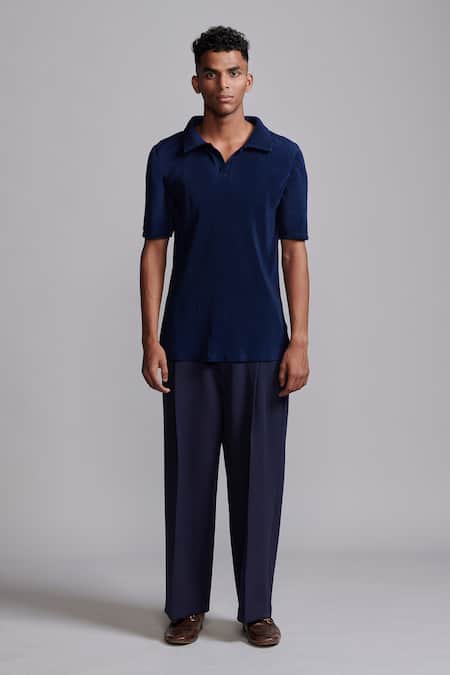 Dash And Dot_Blue Polyester Straight Cut Layered Pant_Online_at_Aza_Fashions