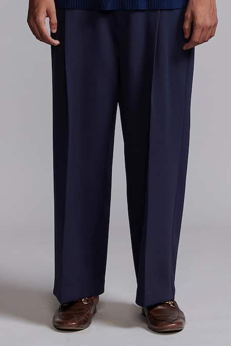 Dash And Dot_Blue Polyester Straight Cut Layered Pant_at_Aza_Fashions