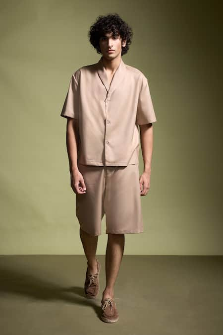 Dash and Dot Shawl Collar Shirt & Shorts Co-ord Set 