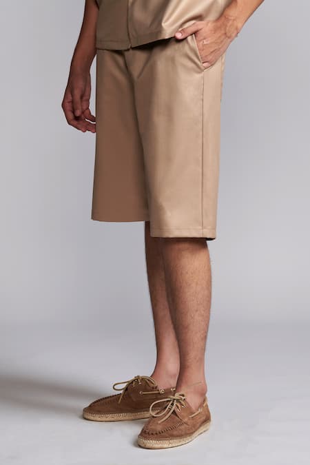 Shop Dash And Dot Beige Shawl Collar Shirt And Shorts Set Online at Aza Fashions Shop_Dash And Dot_Beige Shawl Collar Shirt And Shorts Set _Online_at_Aza_Fashions