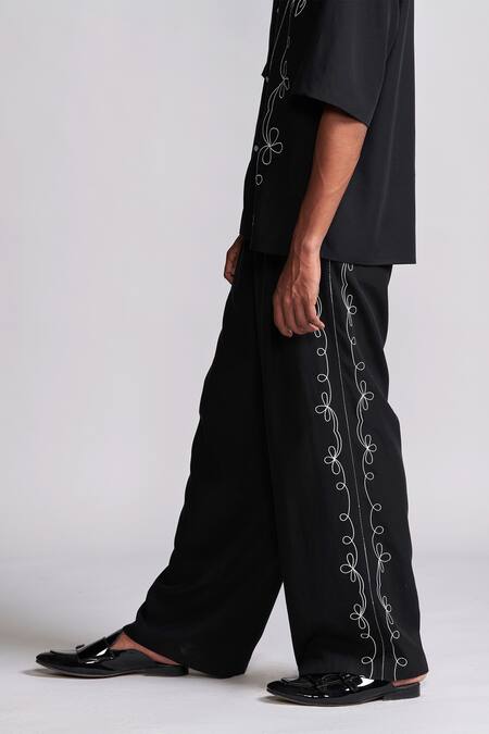 Dash And Dot Black Tencel Embroidery Saloon Shirt And Pant Co-ord Set Online at Aza Fashions Dash And Dot_Black Tencel Embroidery Saloon Shirt And Pant Co-ord Set _Online_at_Aza_Fashions