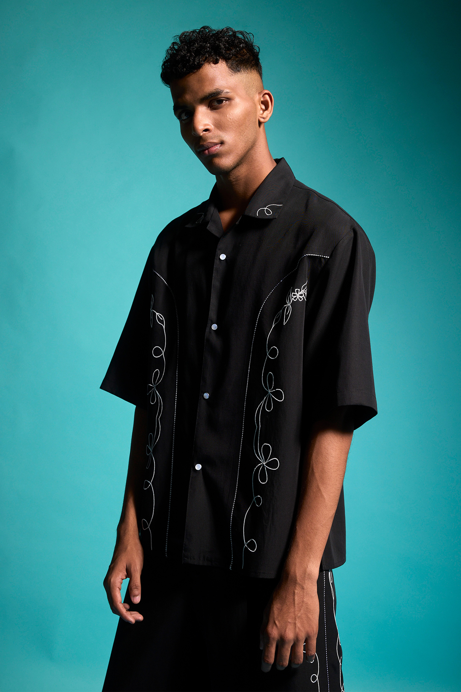 Buy Dash And Dot Black Tencel Embroidery Saloon Shirt And Pant Co-ord Set Online at Aza Fashions Buy_Dash And Dot_Black Tencel Embroidery Saloon Shirt And Pant Co-ord Set _Online_at_Aza_Fashions