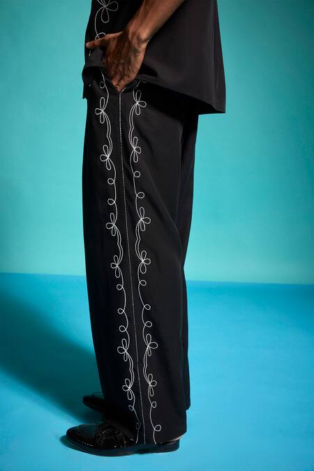 Dash And Dot Black Tencel Embroidery Saloon Shirt And Pant Co-ord Set at Aza Fashions Dash And Dot_Black Tencel Embroidery Saloon Shirt And Pant Co-ord Set _at_Aza_Fashions