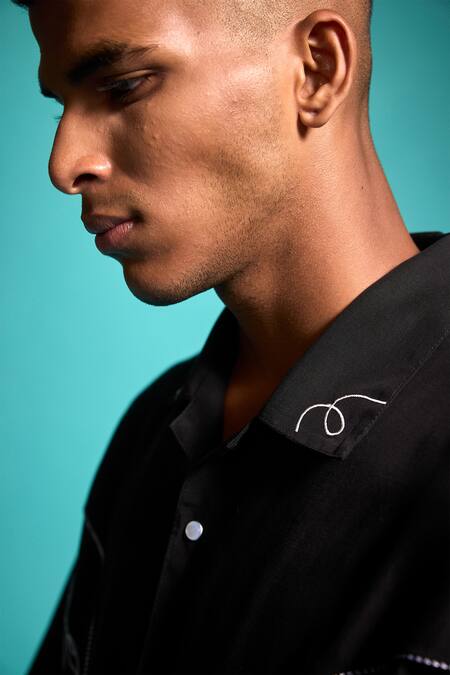 Buy Dash And Dot Black Tencel Embroidery Saloon Shirt And Pant Co-ord Set Buy_Dash And Dot_Black Tencel Embroidery Saloon Shirt And Pant Co-ord Set