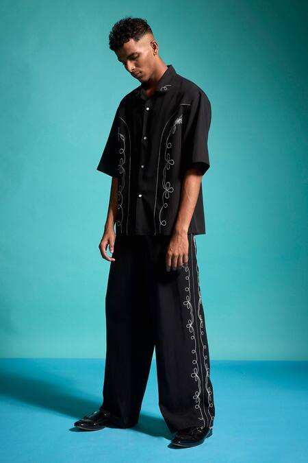 Buy_Dash And Dot_Black Tencel Embroidery Saloon Pant _Online_at_Aza_Fashions