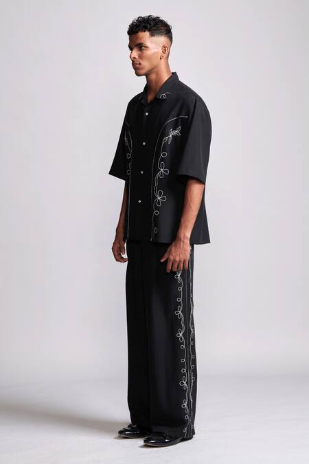 Buy_Dash And Dot_Black Tencel Embroidery Saloon Pant 