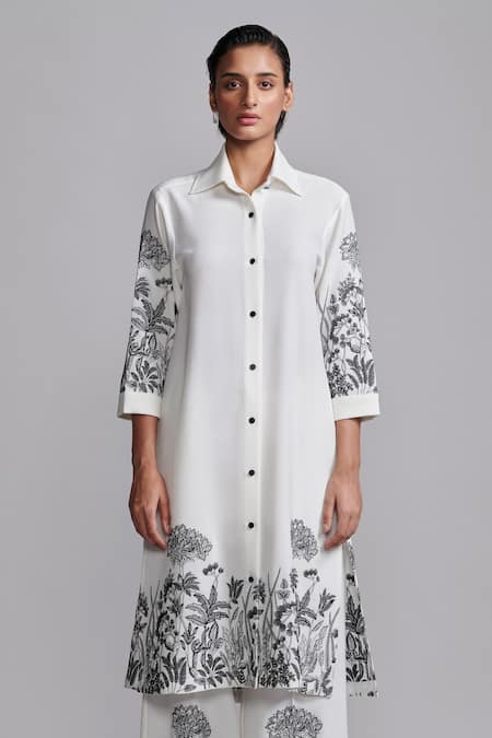 Shop_Dash And Dot_Ivory Viscose Embroidery Collared Floral Kurta With Pant _Online_at_Aza_Fashions