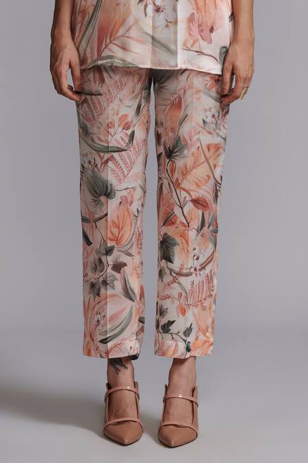 Buy_Dash And Dot_Multi Color Viscose Bandeau Neck Earthen Leaf Print Top With Pant _Online_at_Aza_Fashions