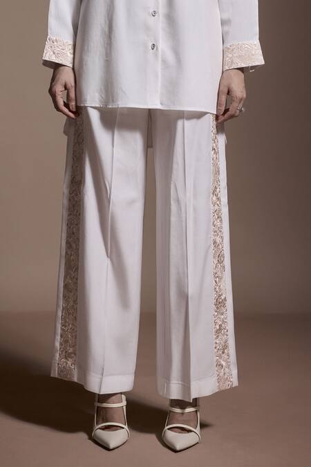 Dash And Dot Ivory Tencel Embroidery Collared Gara Shirt With Pant at Aza Fashions Dash And Dot_Ivory Tencel Embroidery Collared Gara Shirt With Pant _at_Aza_Fashions