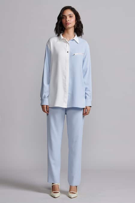 Buy_Dash And Dot_Blue Polyester Collared Two Tone Shirt With Pant _Online_at_Aza_Fashions