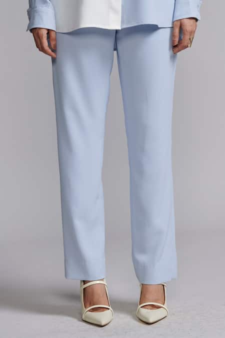 Shop_Dash And Dot_Blue Polyester Collared Two Tone Shirt With Pant 