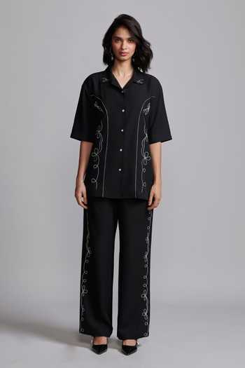 Dash and Dot Black Tencel Embroidery Collared Saloon Shirt With Pant Online at Aza Fashions Dash and Dot_Black Tencel Embroidery Collared Saloon Shirt With Pant _Online_at_Aza_Fashions