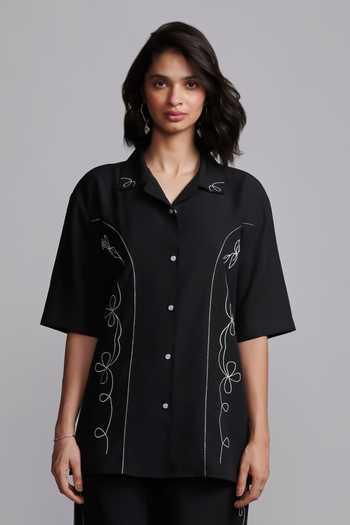 Buy Dash and Dot Black Tencel Embroidery Collared Saloon Shirt With Pant Online at Aza Fashions Buy_Dash and Dot_Black Tencel Embroidery Collared Saloon Shirt With Pant _Online_at_Aza_Fashions