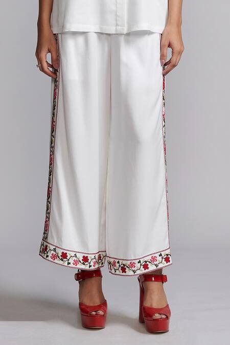 Dash And Dot Ivory Tencel Embroidery Collared Floral Cross Stitch Shirt With Pant at Aza Fashions Dash And Dot_Ivory Tencel Embroidery Collared Floral Cross Stitch Shirt With Pant _at_Aza_Fashions