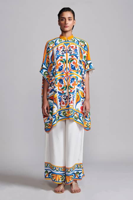 Buy_Dash And Dot_Multi Color Viscose Collared Casablanca Hand Painted Shirt With Pant _Online_at_Aza_Fashions