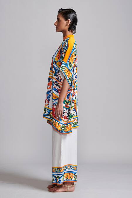 Shop_Dash And Dot_Multi Color Viscose Collared Casablanca Hand Painted Shirt With Pant _Online_at_Aza_Fashions
