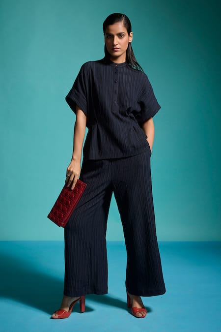 Dash And Dot Textured Asymmetric Shirt With Pant 