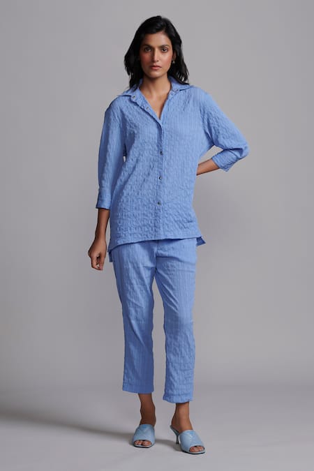 Dash And Dot Crinkle Textured Shirt With Pant 
