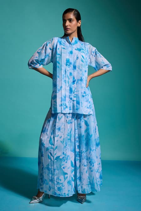 Dash And Dot Floral Print Shirt With Culottes 