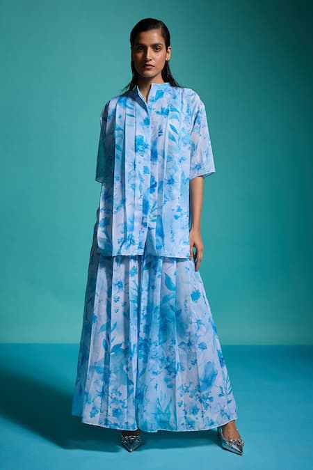 Buy_Dash And Dot_Blue Polyester Floral Print Culottes _Online_at_Aza_Fashions