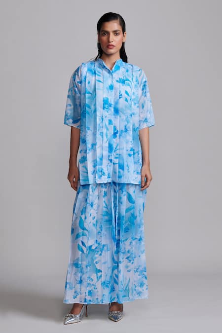 Shop_Dash And Dot_Blue Polyester Floral Print Culottes _Online_at_Aza_Fashions
