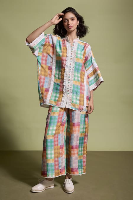 Dash And Dot Chequered Print Shirt With Pant 
