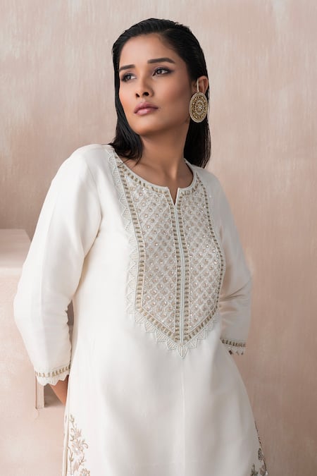 Shop Saisha Ivory Georgette, Silk, Organza Sequins, Floral Embellished Kurta Sharara Set Online at Aza Fashions Shop_Saisha_Ivory Georgette, Silk, Organza Sequins, Floral Embellished Kurta Sharara Set _Online_at_Aza_Fashions