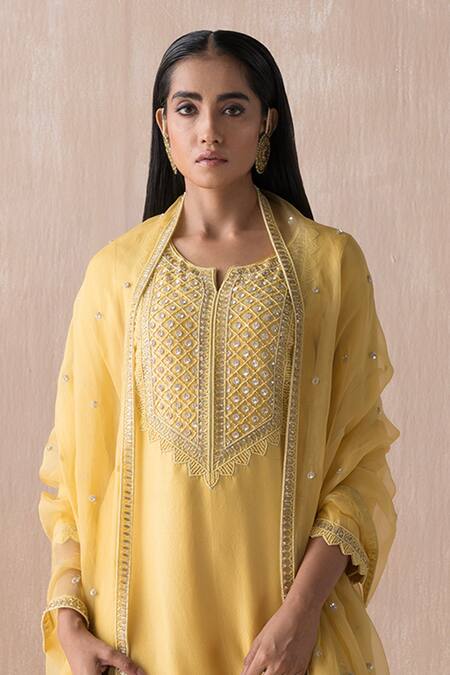 Buy Saisha Yellow Georgette, Silk Beads, Sequins Embellished Floral Kurta Sharara Set Online at Aza Fashions Buy_Saisha_Yellow Georgette, Silk Beads, Sequins Embellished Floral Kurta Sharara Set _Online_at_Aza_Fashions