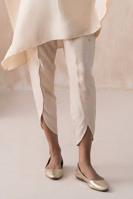 Saisha Ivory Chinese Silk Embellished Gota Floral Embroidered Kaftan With Tulip Pant Online at Aza Fashions Saisha_Ivory Chinese Silk Embellished Gota Floral Embroidered Kaftan With Tulip Pant _Online_at_Aza_Fashions