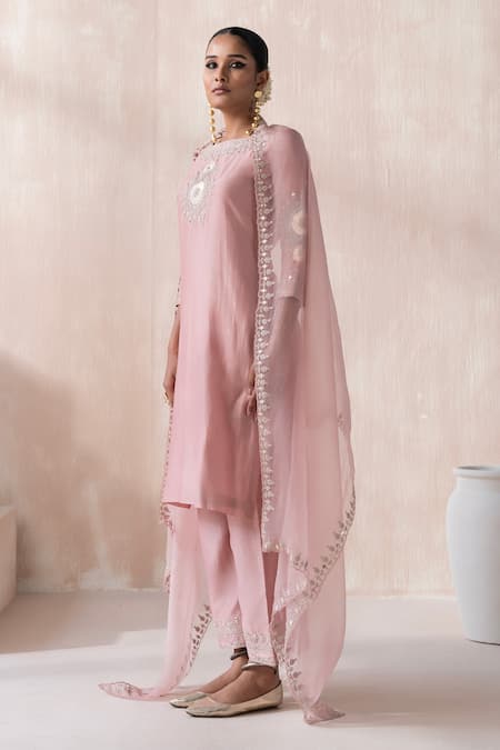 Buy Saisha Purple Organza, Chanderi Embroidery, Mirrors Boat Neck Floral Kurta Pant Set Online at Aza Fashions Buy_Saisha_Purple Organza, Chanderi Embroidery, Mirrors Boat Neck Floral Kurta Pant Set _Online_at_Aza_Fashions