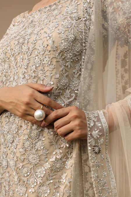 Buy Saisha Ivory Net Sequins, Embroidery Round Neck Floral Kurta Sharara Set Online at Aza Fashions Buy_Saisha_Ivory Net Sequins, Embroidery Round Neck Floral Kurta Sharara Set _Online_at_Aza_Fashions