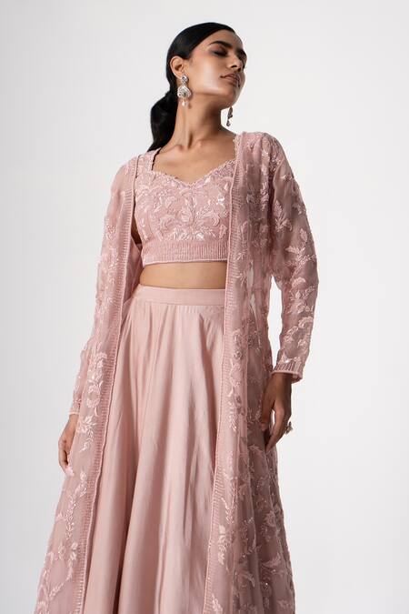 Saisha Purple Organza, Silk, Georgette Sequins, Floral Embroidered Jacket Skirt Set Online at Aza Fashions Saisha_Purple Organza, Silk, Georgette Sequins, Floral Embroidered Jacket Skirt Set _Online_at_Aza_Fashions