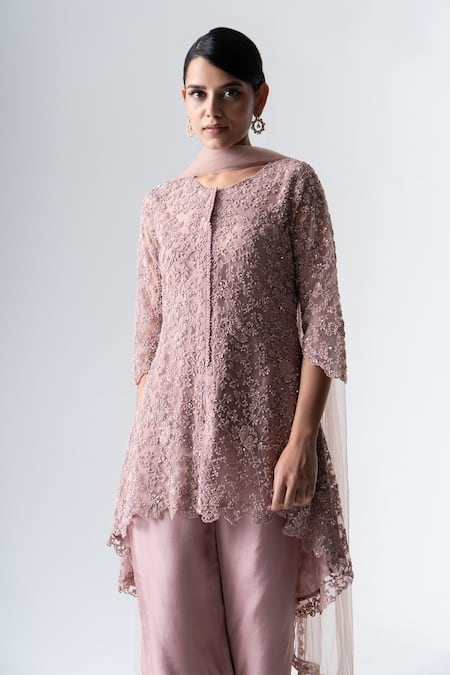 Saisha Purple Net, Silk Beads, Embroidery Embellished Kurta Bell Bottom Trouser Set Online at Aza Fashions Saisha_Purple Net, Silk Beads, Embroidery Embellished Kurta Bell Bottom Trouser Set _Online_at_Aza_Fashions