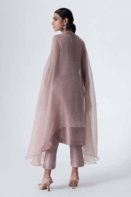 Shop Saisha Purple Organza, Silk Mirrors, Sequins, Embroidery, Beads Border Cape Pant Set at Aza Fashions Shop_Saisha_Purple Organza, Silk Mirrors, Sequins, Embroidery, Beads Border Cape Pant Set _at_Aza_Fashions