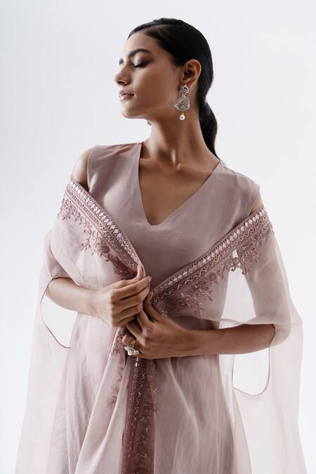 Saisha Purple Organza, Silk Mirrors, Sequins, Embroidery, Beads Border Cape Pant Set Online at Aza Fashions Saisha_Purple Organza, Silk Mirrors, Sequins, Embroidery, Beads Border Cape Pant Set _Online_at_Aza_Fashions