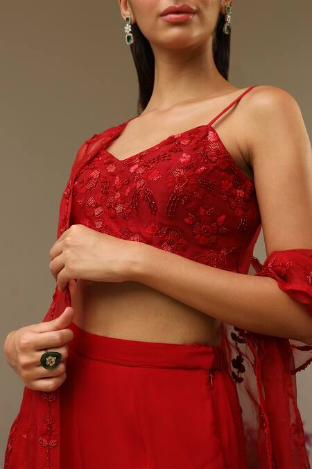 Saisha Maroon Organza, Georgette, Silk Embroidery Zardozi Cape Sharara Set Online at Aza Fashions Saisha_Maroon Organza, Georgette, Silk Embroidery Zardozi Cape Sharara Set _Online_at_Aza_Fashions