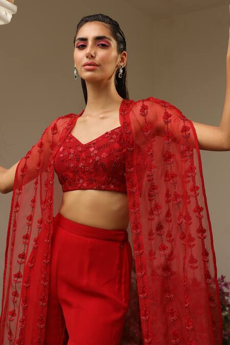 Buy Saisha Maroon Organza, Georgette, Silk Embroidery Zardozi Cape Sharara Set Online at Aza Fashions Buy_Saisha_Maroon Organza, Georgette, Silk Embroidery Zardozi Cape Sharara Set _Online_at_Aza_Fashions