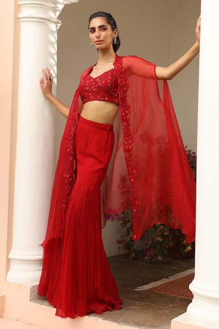 Shop Saisha Maroon Silk, Georgette Cut Work, Sequins Cutdana Embroidered Cape Sharara Set at Aza Fashions Shop_Saisha_Maroon Silk, Georgette Cut Work, Sequins Cutdana Embroidered Cape Sharara Set _at_Aza_Fashions
